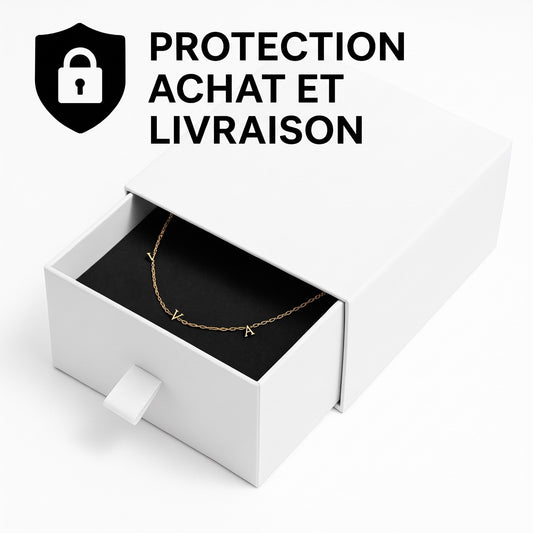 Écrin cadeau blanc avec collier, protection achat et livraison